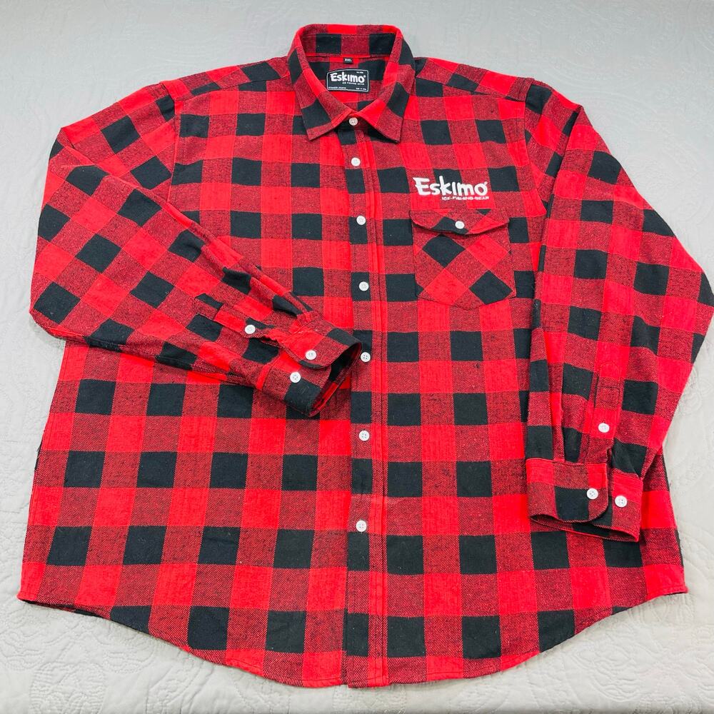 Eskimo Flannel Button Shirt Mens 2XL Ice Fishing Gear Buffalo Plaid Lumberjack